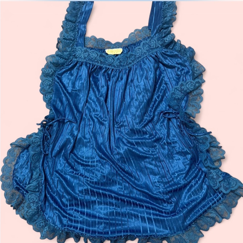 Vintage Blue Lace Trimmed Top